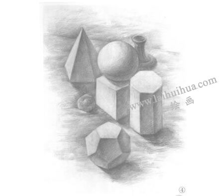 罐子、果子和幾何體組合素描畫法步驟04