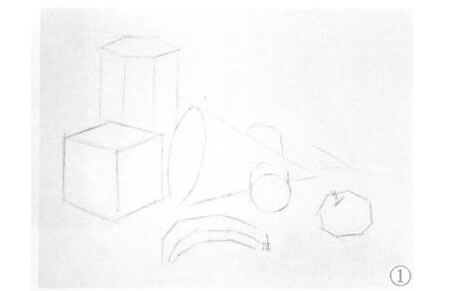 香蕉和幾何體組合素描畫法步驟01