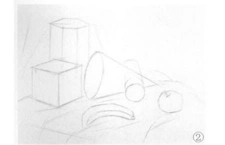 香蕉和幾何體組合素描畫法步驟02