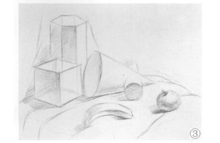 香蕉和幾何體組合素描畫法步驟03