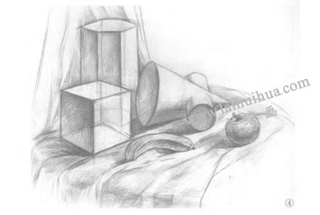 香蕉和幾何體組合素描畫法步驟04