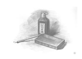 墨汁盒和毛筆組合素描