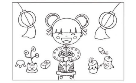 過年啦兒童線描畫創(chuàng)作步驟02