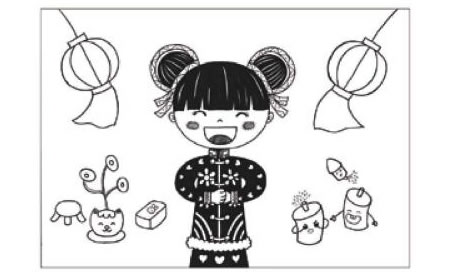 過年啦兒童線描畫創(chuàng)作步驟03