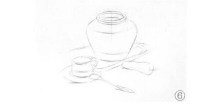 有咖啡杯的靜物組合素描畫(huà)法步驟06