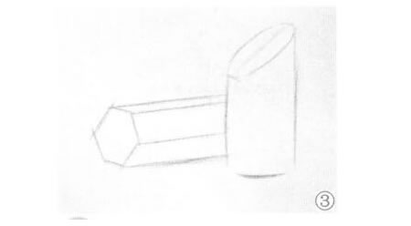 六棱柱體與斜切面圓柱體組合素描畫(huà)法步驟03