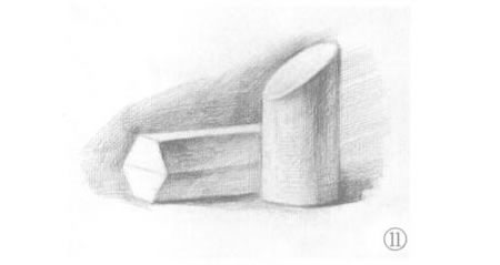六棱柱體與斜切面圓柱體組合素描畫(huà)法步驟11