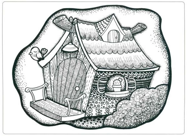 漂亮的小木屋兒童線描畫法步驟