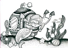 海底的世界兒童線描畫法步驟