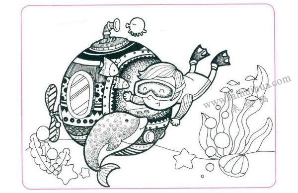 海底的世界兒童線描畫法步驟03