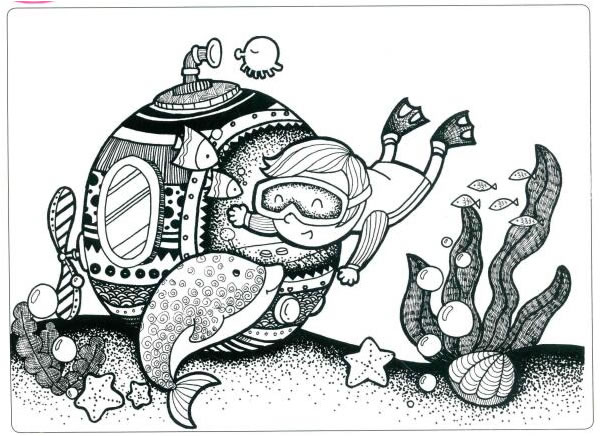 海底的世界兒童線描畫法步驟