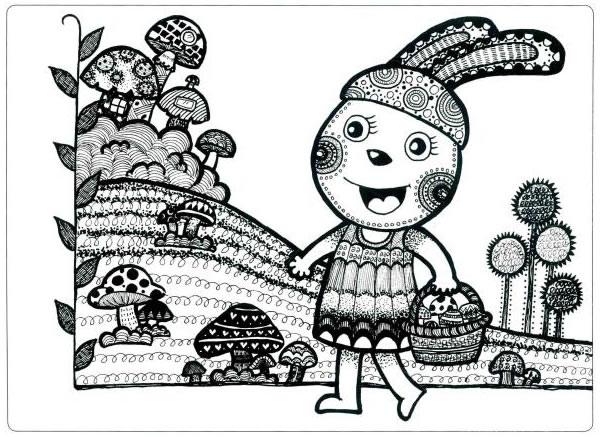 采蘑菇的小白兔兒童線描畫法步驟