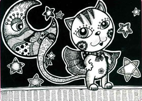 小貓咪兒童線描畫法步驟