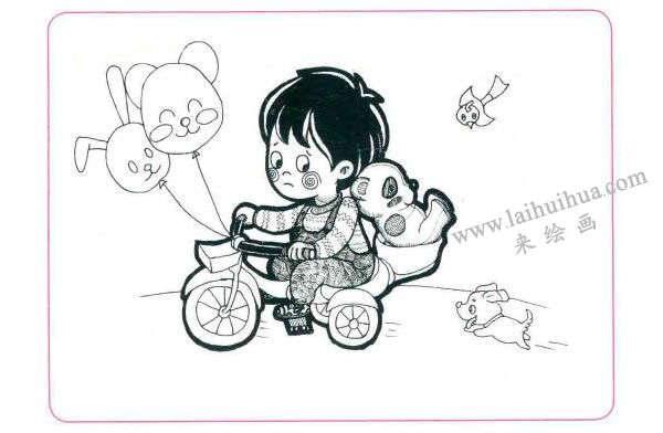 寶寶的兒童車(chē)兒童線描畫(huà)法步驟圖示03