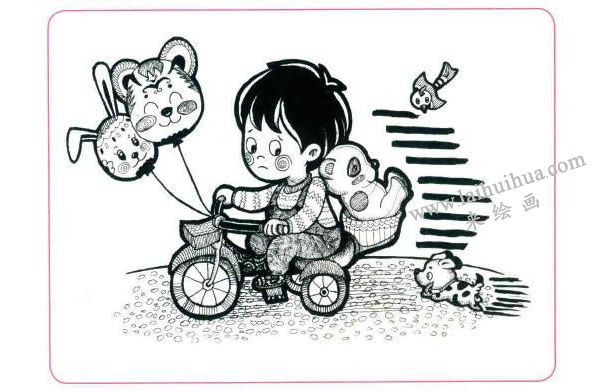 寶寶的兒童車(chē)兒童線描畫(huà)法步驟圖示04