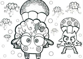 大灰狼和小綿羊兒童線描畫法步驟