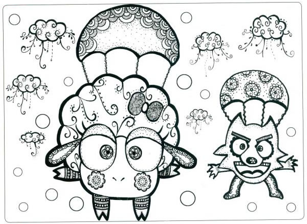 大灰狼和小綿羊兒童線描畫法步驟
