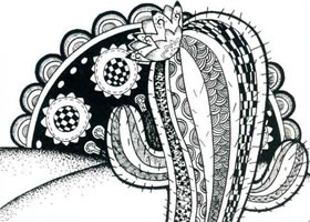 沙漠里的花兒童線描畫法