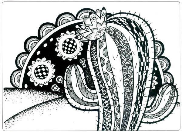 沙漠里的花兒童線描畫法