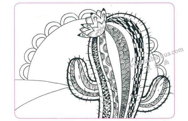 開在沙漠里的花兒童線描畫法步驟03