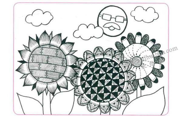 向日葵兒童線描畫法步驟03