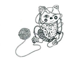 小花貓玩線團(tuán)兒童線描畫法