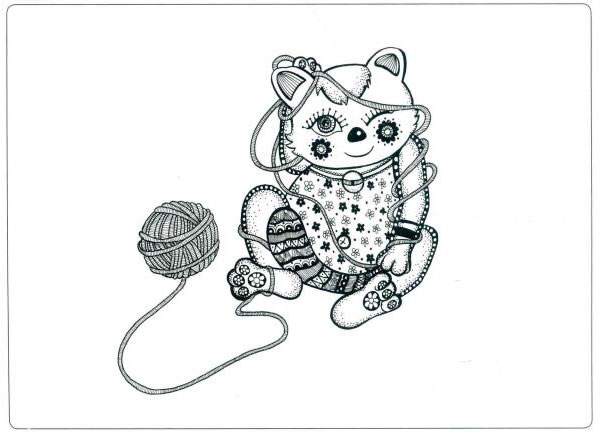 小花貓玩線團兒童線描畫法