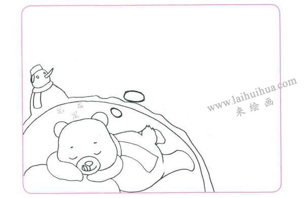 冬眠的大棕熊兒童線描畫法步驟圖示01