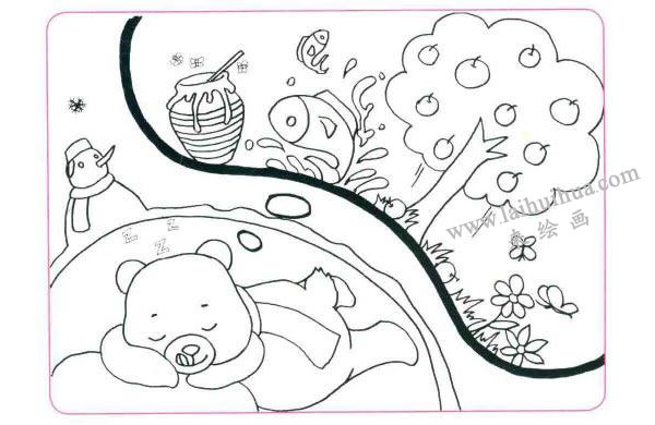 冬眠的大棕熊兒童線描畫法步驟圖示02
