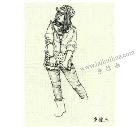 人物速寫站姿的畫法步驟03