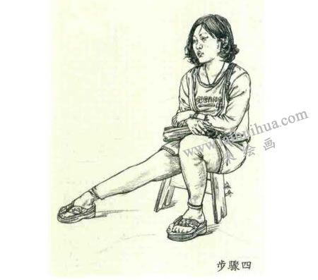 人物速寫坐姿的畫法步驟04