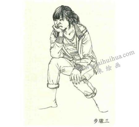 人物速寫坐姿的畫法步驟03
