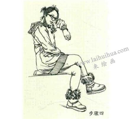 人物速寫坐姿的畫法步驟04
