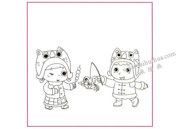過春節(jié)了兒童線描畫法步驟01