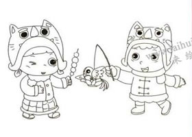 過春節(jié)了兒童線描畫法