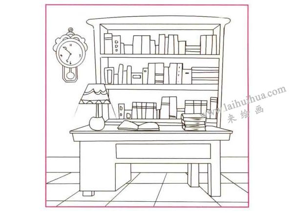 爸爸的書房兒童線描畫法步驟圖示02