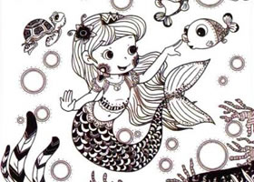 美人魚兒童線描畫法步驟