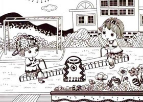 蹺蹺板兒童線描畫法步驟