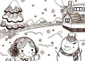 堆雪人兒童線描畫法