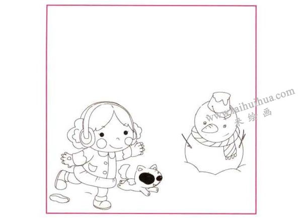 堆雪人兒童線描畫法步驟圖示01