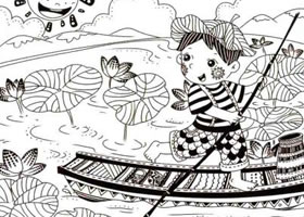 采蓮子兒童線描畫法