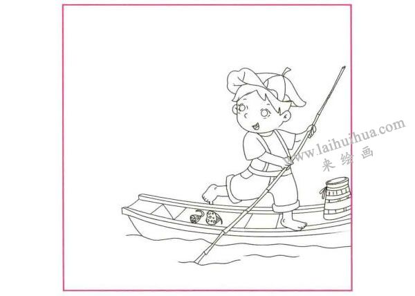 采蓮子兒童線描畫法步驟圖示01