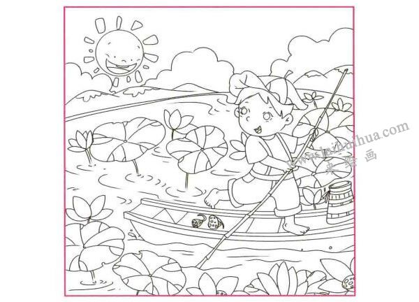 采蓮子兒童線描畫法步驟圖示02
