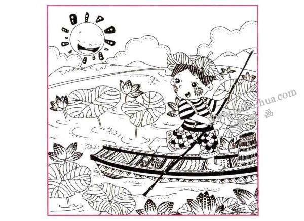 采蓮子兒童線描畫法步驟圖示04