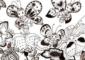 采蜜的花蝴蝶兒童線描畫法