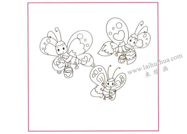 采蜜的花蝴蝶兒童線描畫(huà)法步驟圖示01