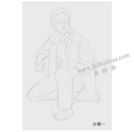 蹲姿人物的速寫畫法步驟01