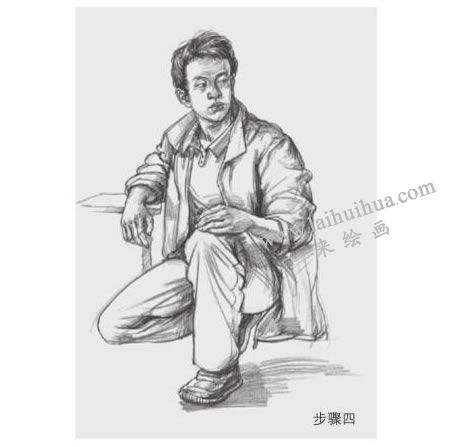 蹲姿人物的速寫畫法步驟04