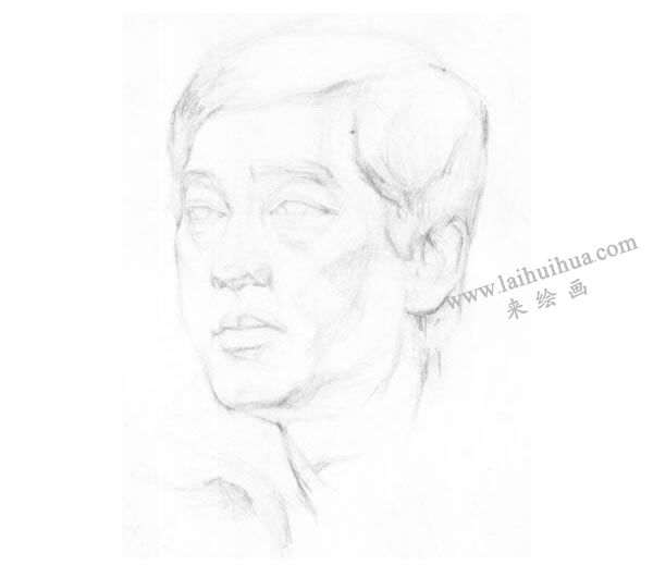 《男子頭像》素描畫法步驟圖示02