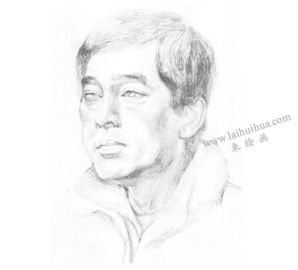 《男子頭像》素描畫法步驟圖示03